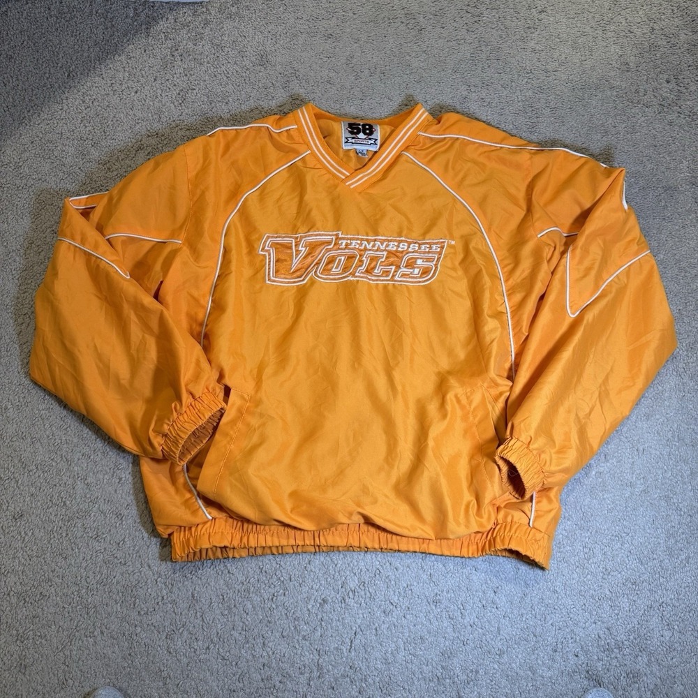 58 Sports University of Tennessee Sideline Jacket Mens L Orange Vols V-Neck READ